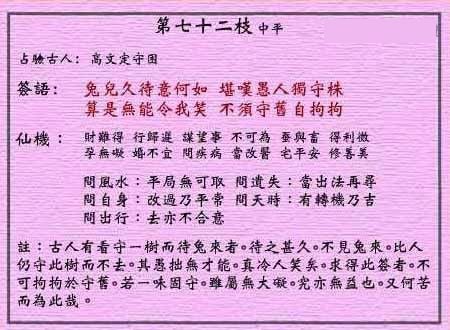 黄大仙灵签 第72签:中平 宋人守株待兔
